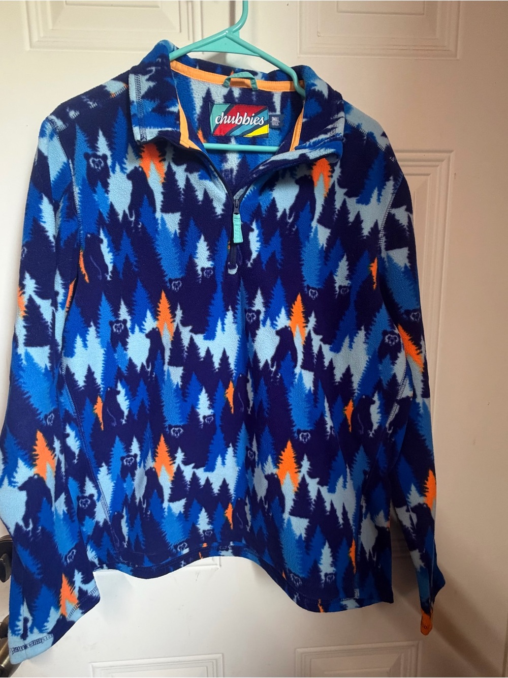 chubbies Mens Blue and Orange Patterned Fleece Quarter-Zip